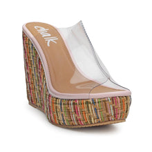 Load image into Gallery viewer, Butterfly inspired metallic strappy sandals in rose and champagne gold featuring our signature trapeze shape block heel in gold metallic tone. Heel: 3 inch high.