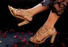 Load image into Gallery viewer, Bibi Glow Gold Block Heels