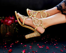Load image into Gallery viewer, Bibi Glow Gold Block Heels