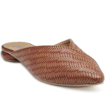 Load image into Gallery viewer, Pointy Toe Sliders. With weaved upper in tan faux leather featuring a Disk Heel. Slip-on style with a state-of-the-art sole.