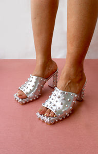 Gloria Silver Studded Heels