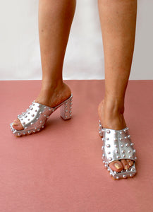 Gloria Silver Studded Heels