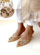 Load image into Gallery viewer, Elara Mesh Gold Heels
