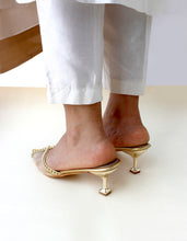 Load image into Gallery viewer, Elara Mesh Gold Heels
