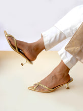 Load image into Gallery viewer, Elara Mesh Gold Heels
