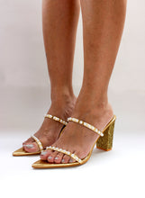 Load image into Gallery viewer, Glow Gold Block Heels
