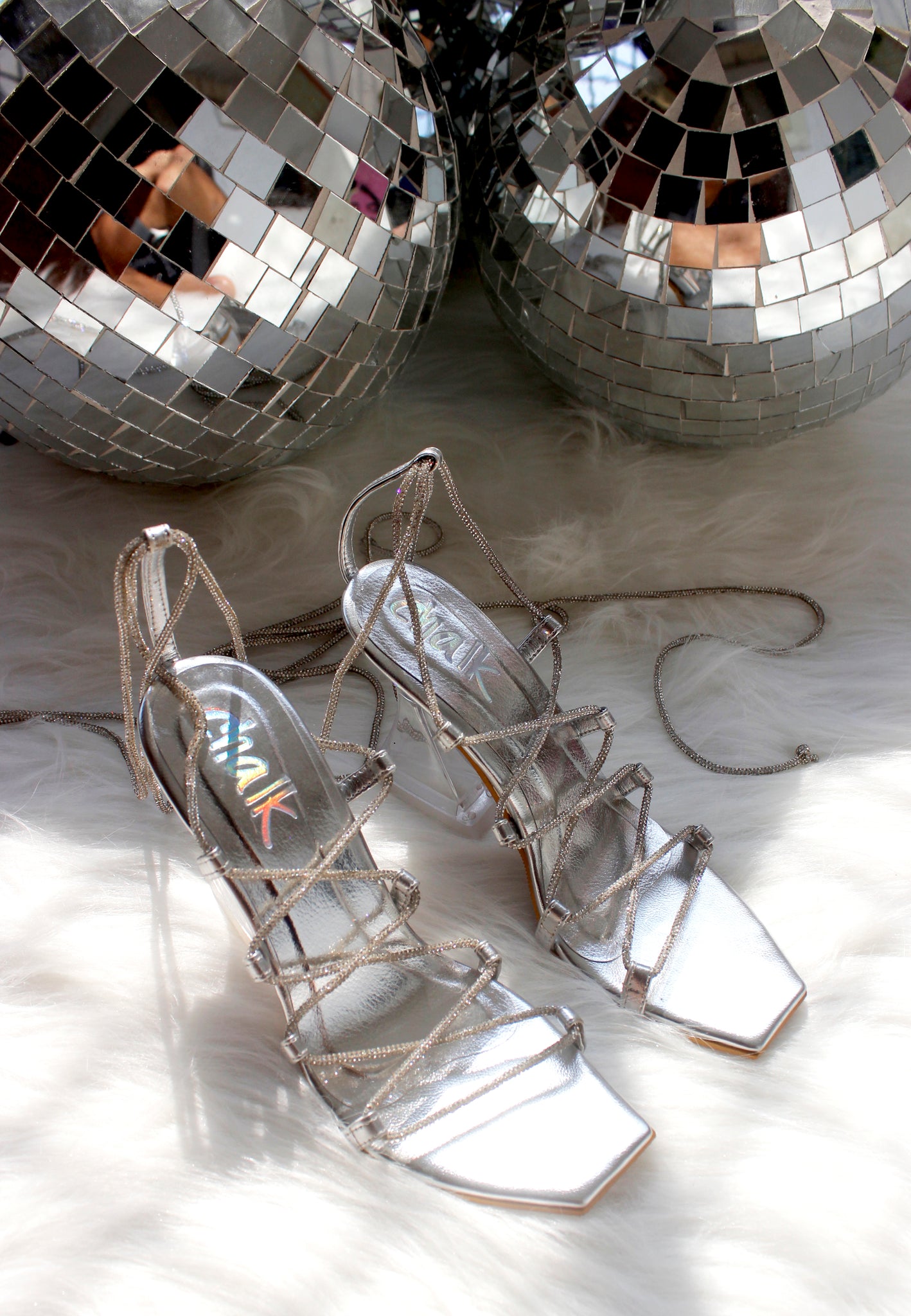 Aura Silver Crystal Lace-up heels – Chalk Studio