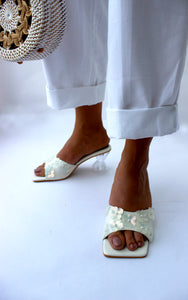 White Camellia Heels