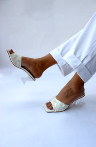 White Camellia Heels