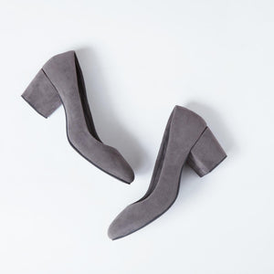 Grey Velvet Block Heels